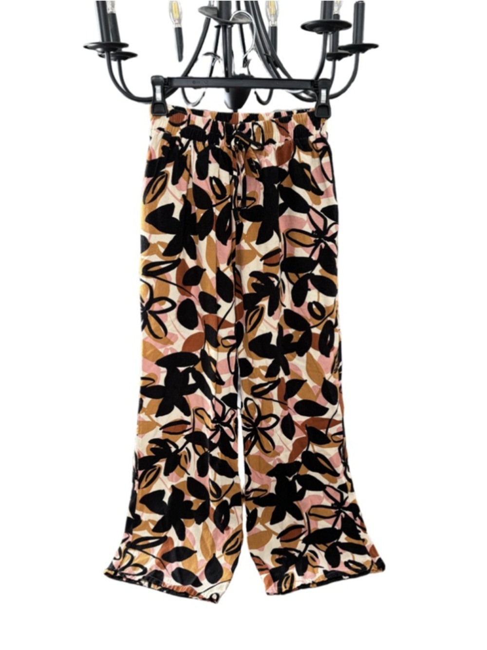 Women's Tutu Black Beige Floral Wide Leg Pants S Gorpcore